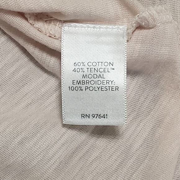 Pure Jill Sz 2X Banded Embroidered Tee Pink Cap Sleeve Top Boxy Relaxed Casual - Picture 7 of 10